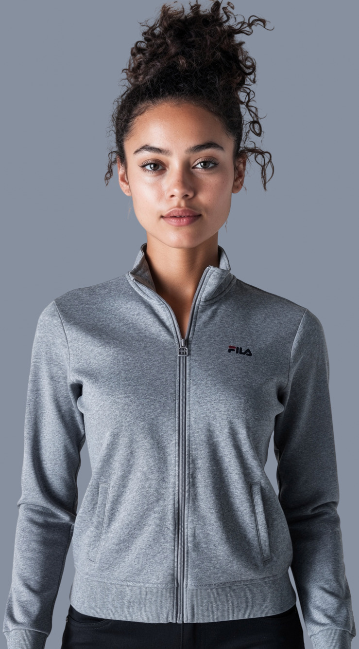 Fila Women's Grey Full Zip Mock Neck Track Jacket